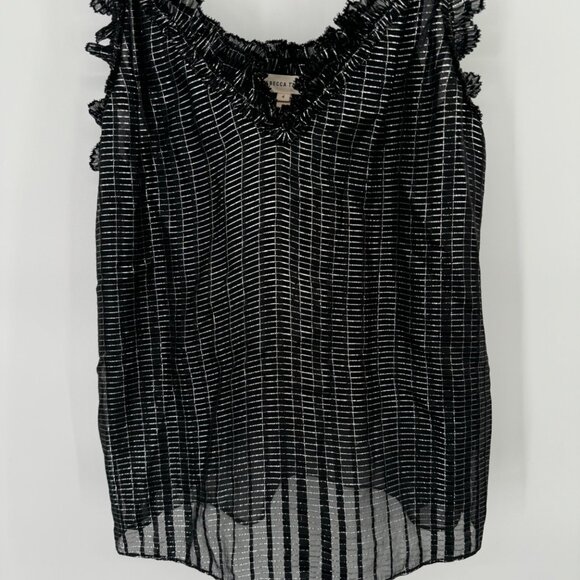 Rebecca Taylor Black silver Metallic Ruffle Camisole sleeveless Top Size 4 - Picture 4 of 9